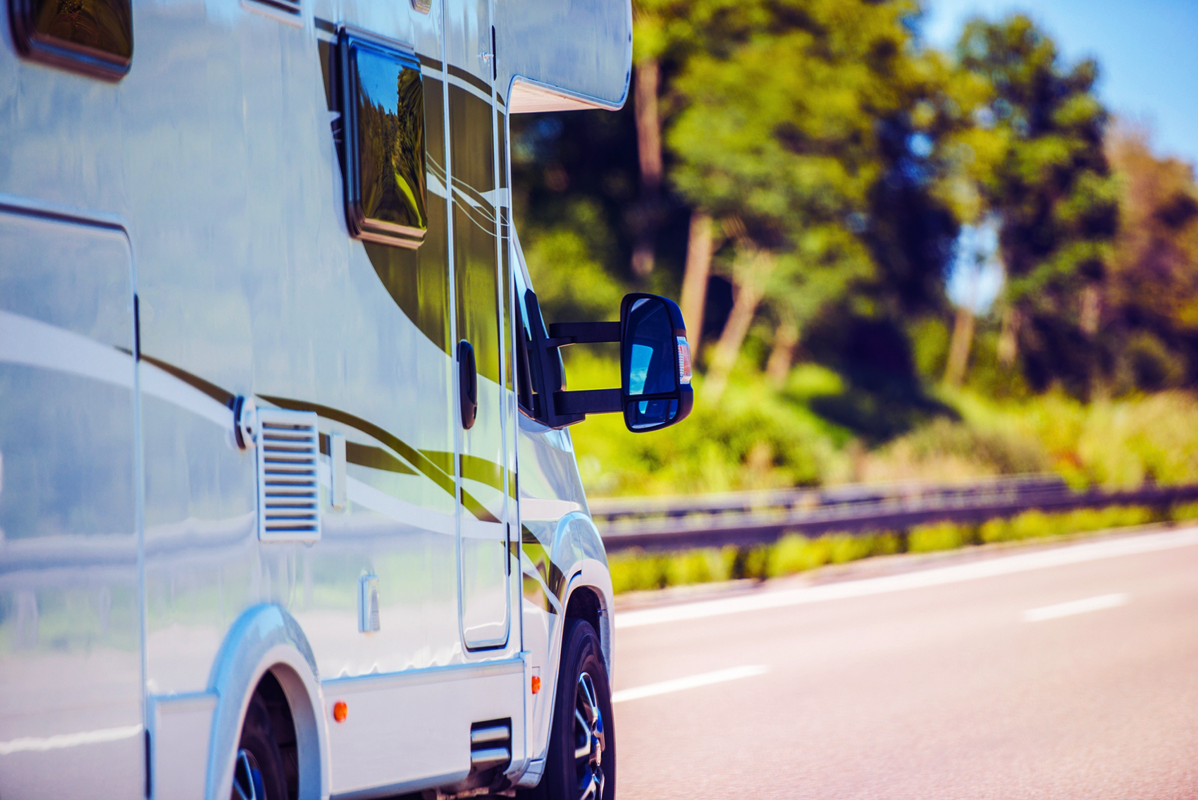 Camper van driving on the highway after an rv inspection