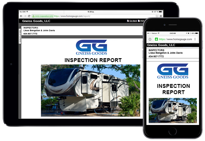 Tablet and smartphone screen showing online rv inspection reports online